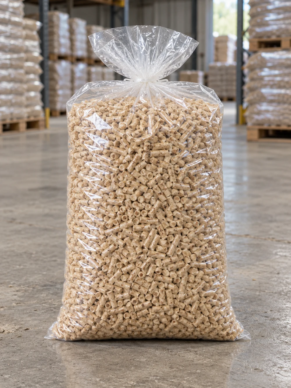 Yazısız şeffaf çuvalda 15 kg çam peleti